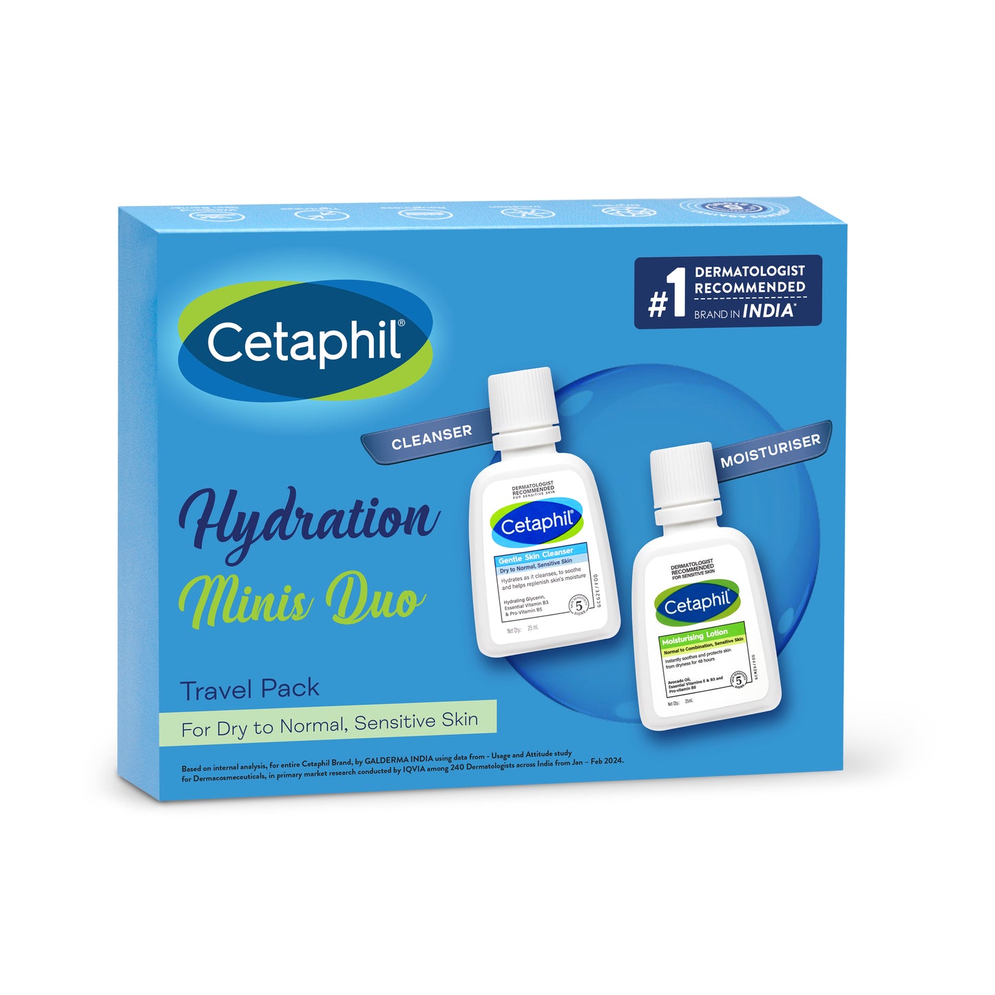Cetaphil Mini Travel Pack | Facewash & Moisturiser - 25 ml each