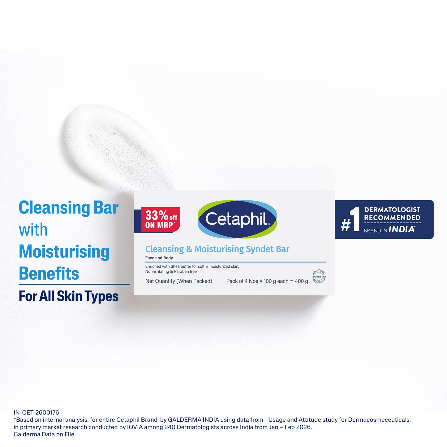 Cetaphil Cleansing Moisturizing Syndet Bar - (4x100gm)
