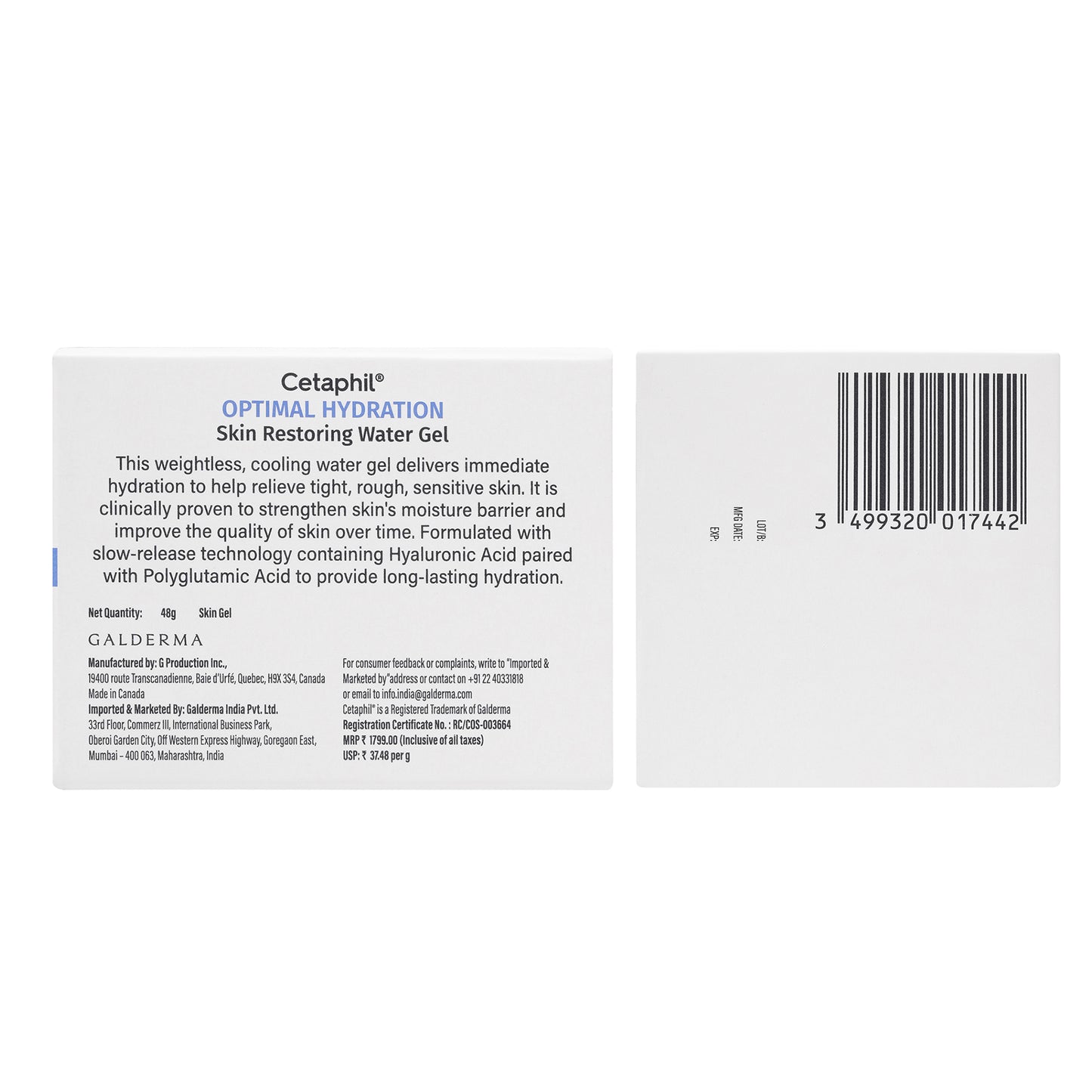 Cetaphil Optimal Hydration Restoring Water Gel 48 g