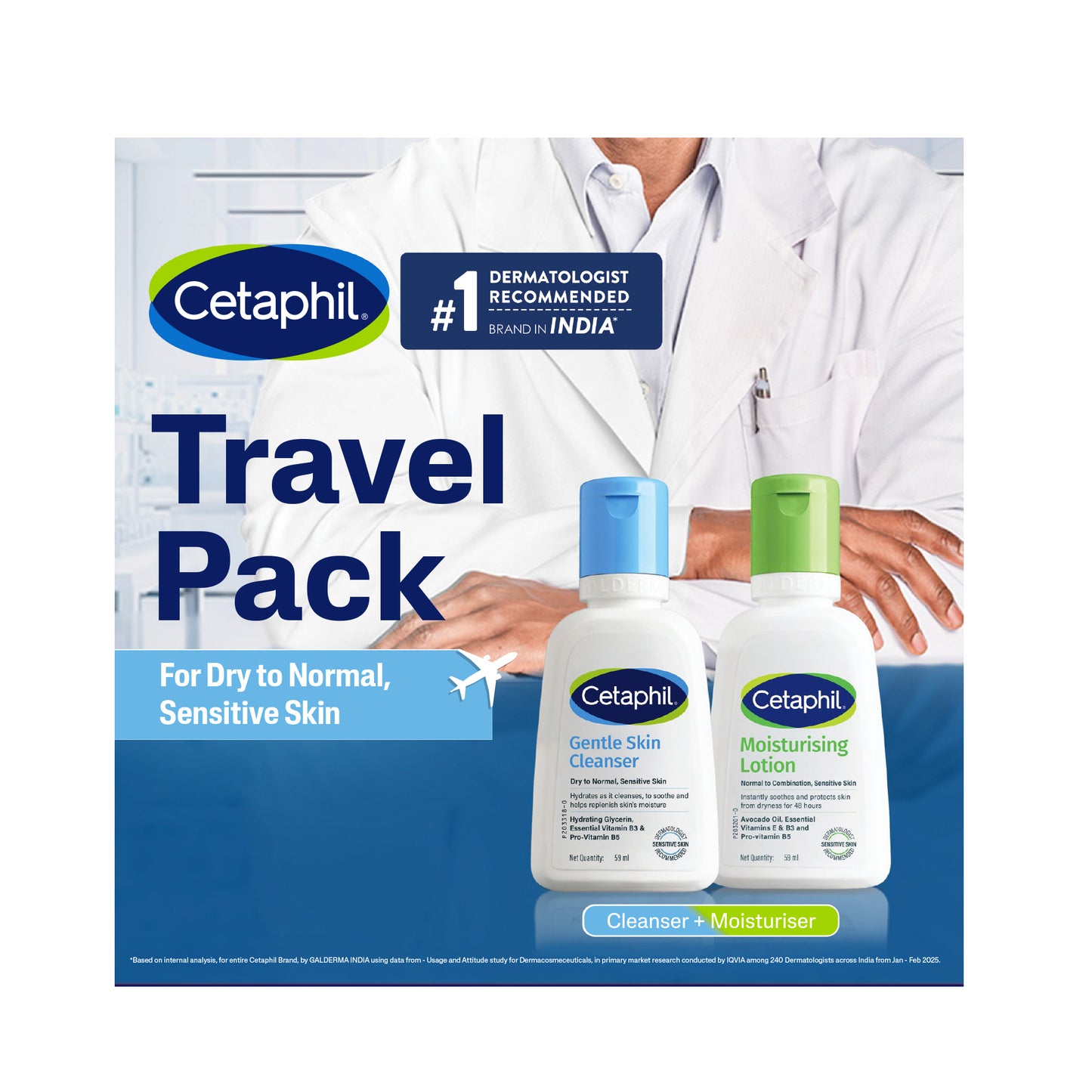 Cetaphil Travel Pack - Cleanser + Moisturiser | Dry to Normal Skin Type